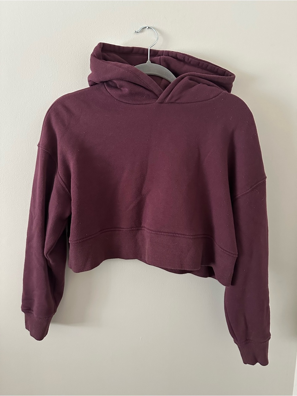 Forever 21 Cropped Hooded Sweater - Burgundy